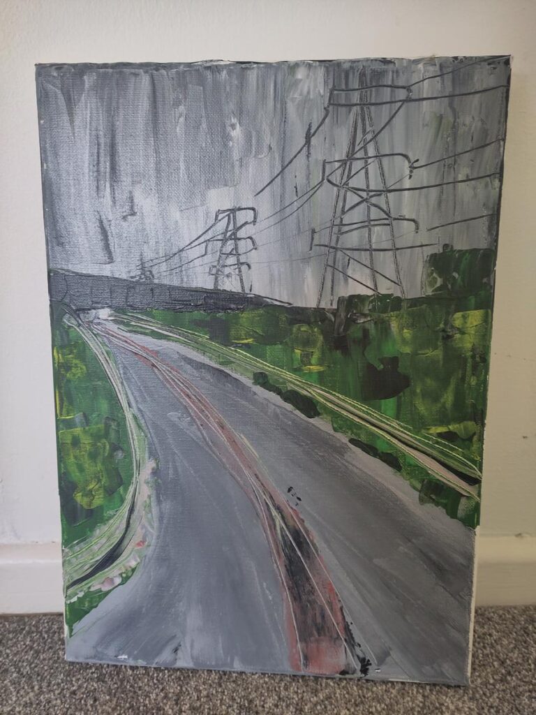 A painting of Pylons in pembs